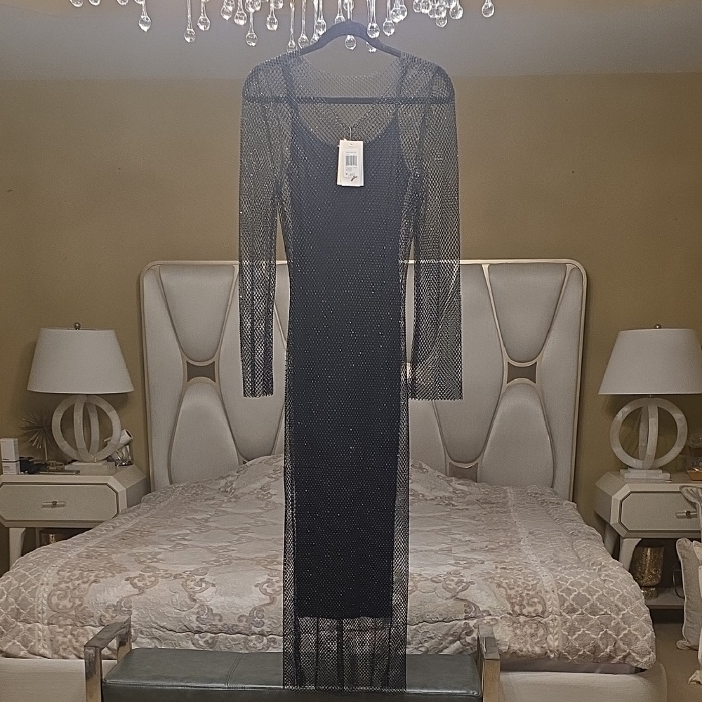 Elan Black Mesh Elegant Dress Wedding Formal